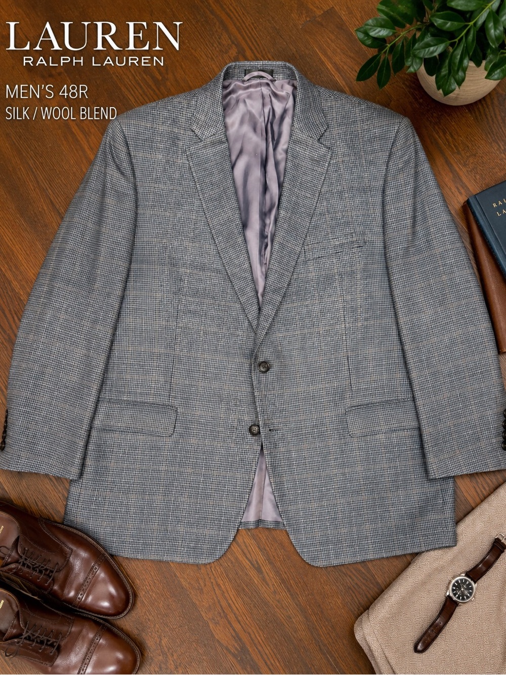 Lauren  Ralph Lauren 48R Silk Wool Gray Glen Plaid Sport Coat Blazer